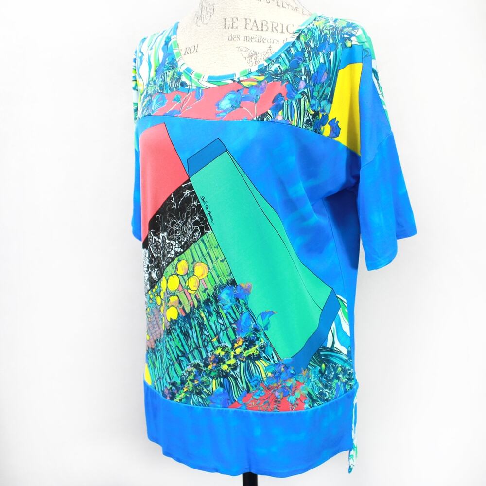 Save the Queen Van Gogh Irises designer lined Y2K viscose blouse top Small Italy